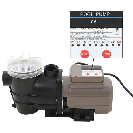 Vidaxl Schwimmbadpumpe mit Timer 0,25 PS 8000 l h schwarz