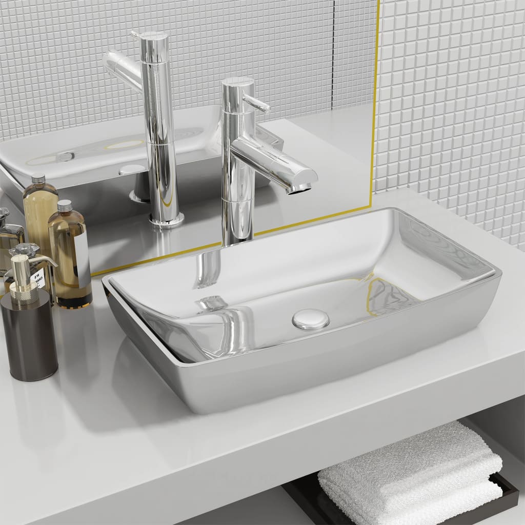 VIDAXL WASHBAIN 71X38X13,5 cm Keramik Silber gefärbt