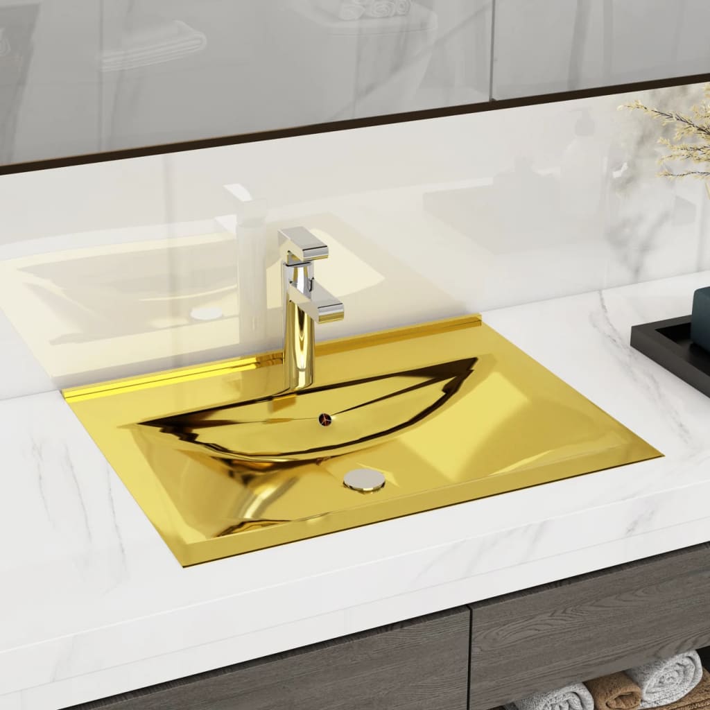 Vidaxl -Waschbecken mit Landung 60x46x16 cm Keramik Gold gefärbt