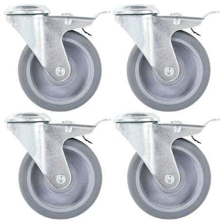 Vidaxl-Lenkrollen mit Bolzenlöchern und Doppelbremsen 4 Stück 100 mm