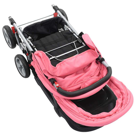 Vidaxl Pram Doppelstahlrosa und schwarz
