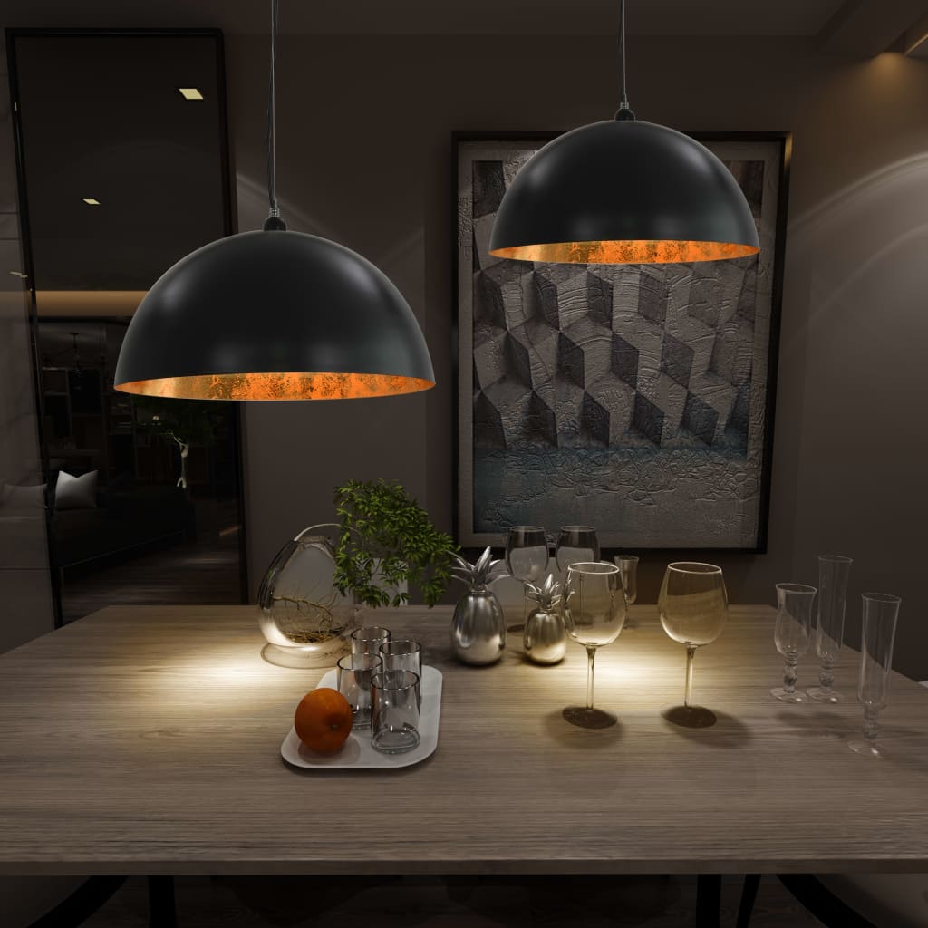 VidaXL Deckenlampen 2 Stück halbrund E27 50 cm Schwarz und Gold