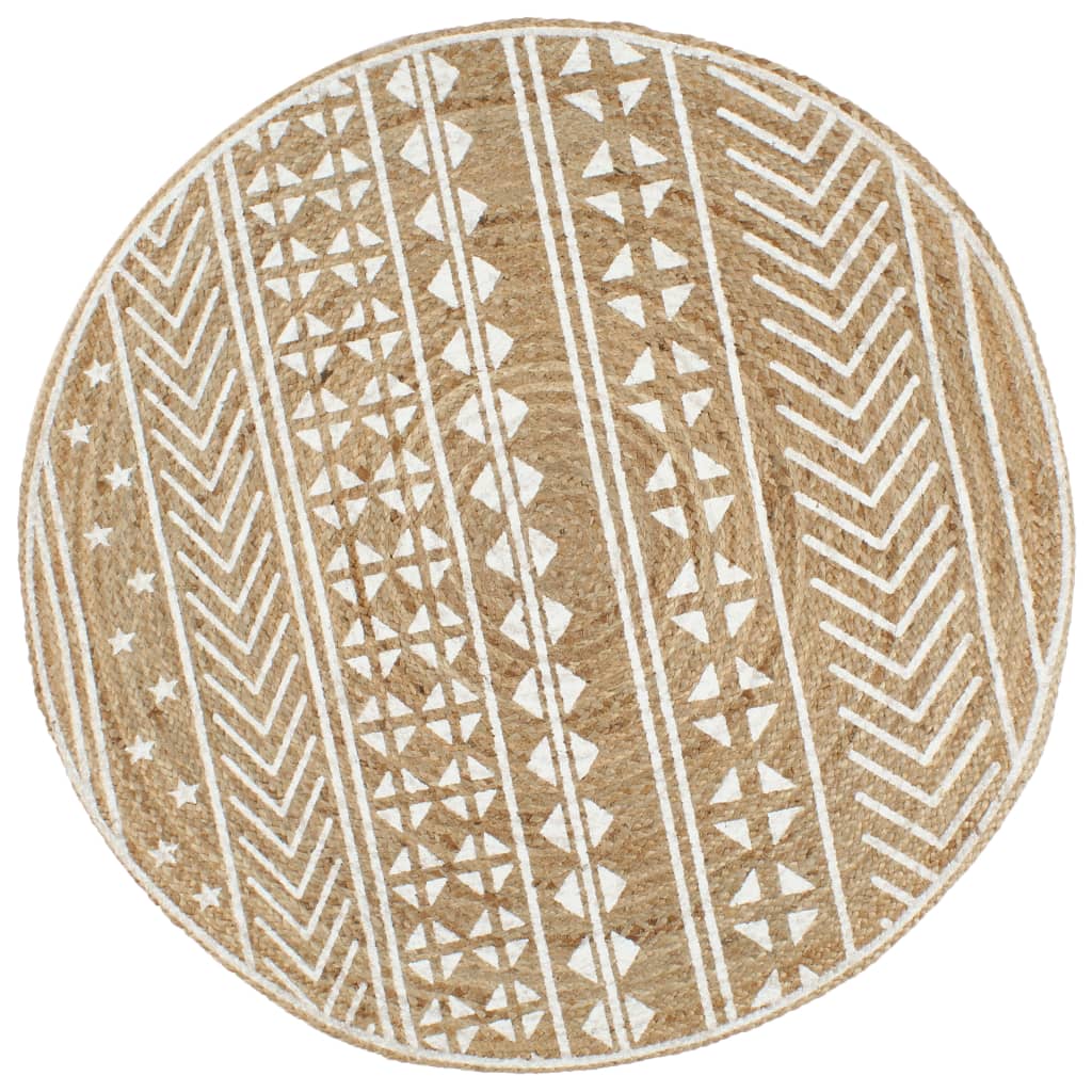 VidaXL-Teppich handgefertigt mit weißem Aufdruck aus 90 cm Jute