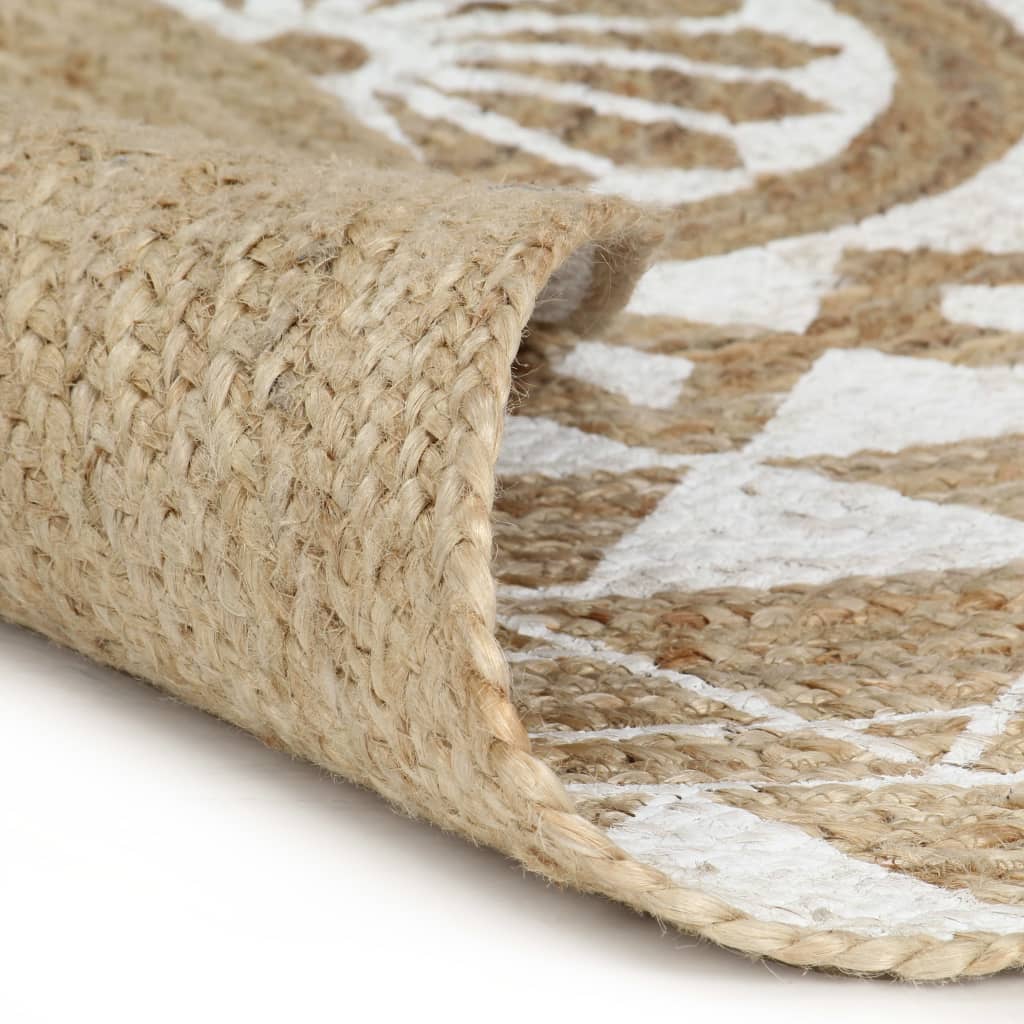 Vidaxl Teppich handgefertigt mit weißem Druck 150 cm Jute