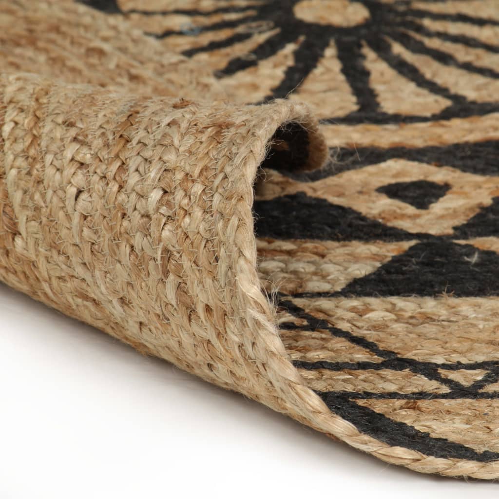 Vidaxl Teppich handgefertigt mit schwarzem Druck 150 cm Jute