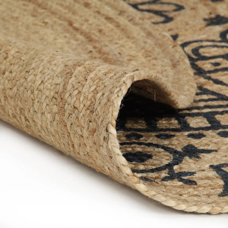 VidaXL-Teppich handgefertigt mit dunkelblauem Aufdruck 90 cm Jute