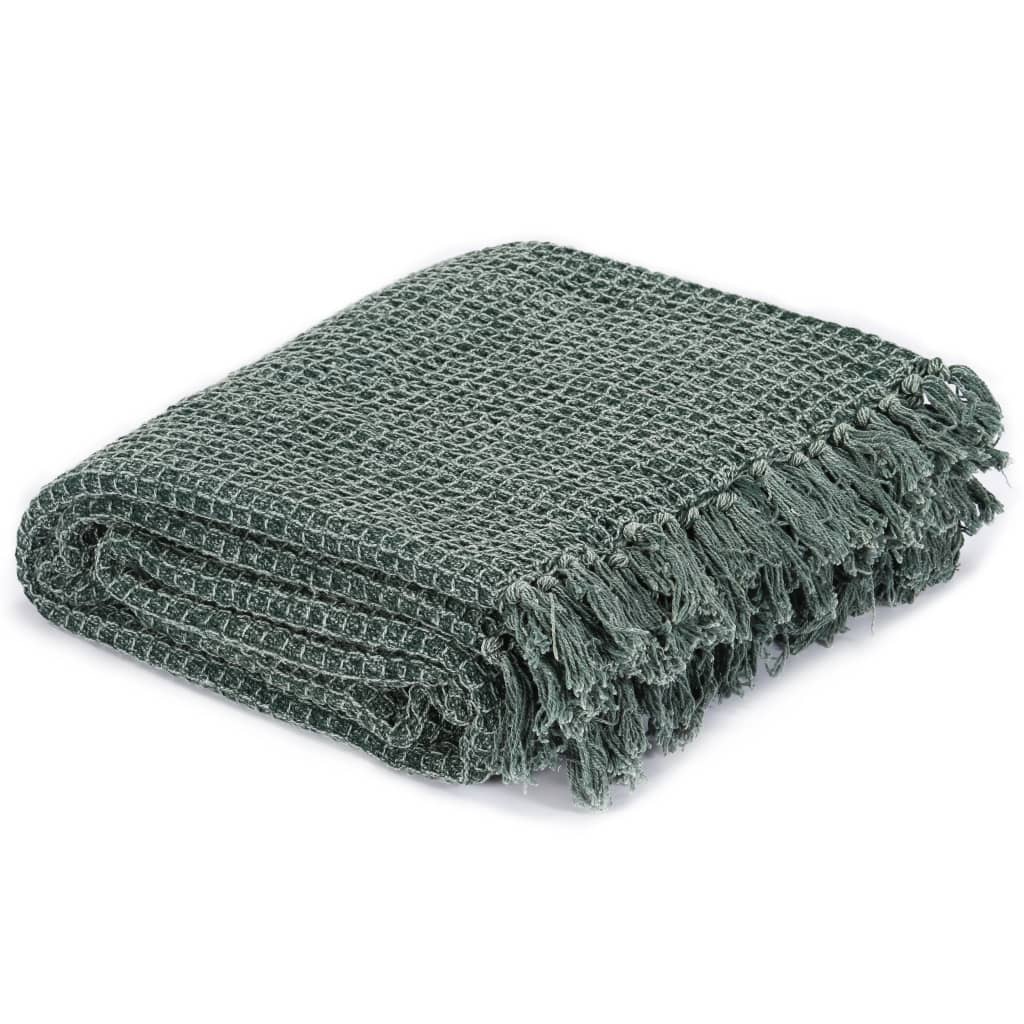 VidaXL Plaid 160x210 cm Baumwolle dunkelgrün