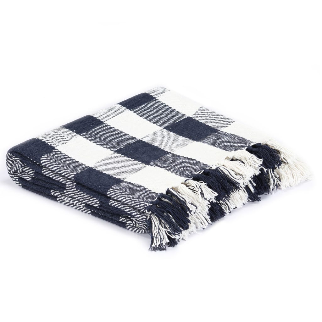 VidaXL Plaid kariert 220x250 cm Baumwolle Marineblau