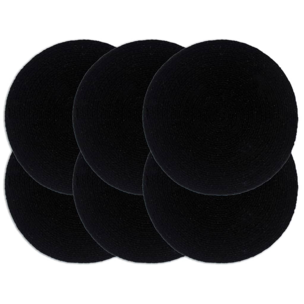 VidaXL Tischsets 6 Stück rund 38 cm Baumwolle einfarbig schwarz