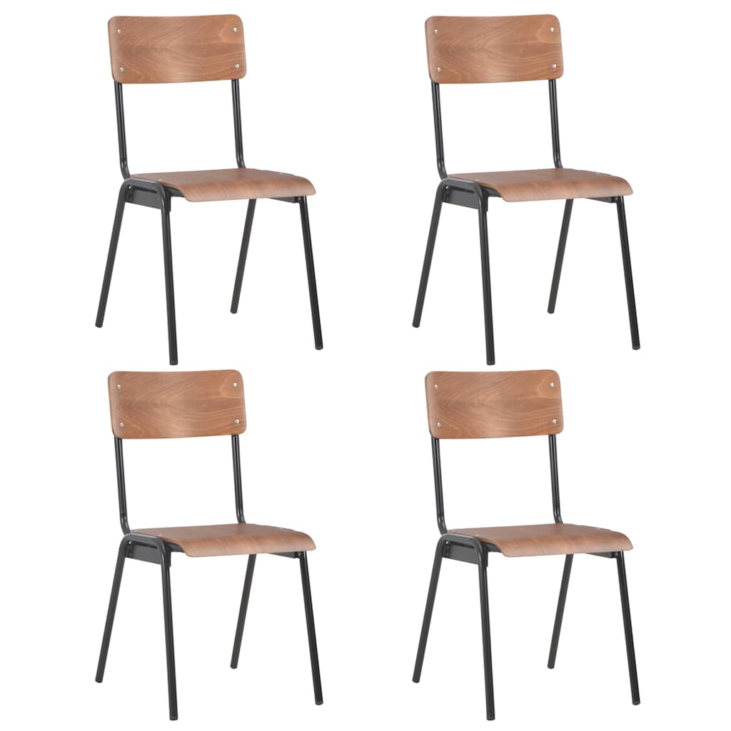 Vidaxl eetkamerstoelen 4 st massief multiplex staal bruin