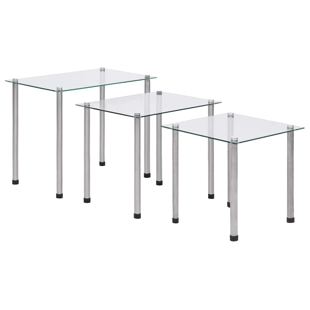 Vidaxl 3-delige tafeltjesset gehard glas transparant
