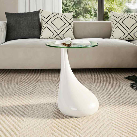 Vidaxl salontafel met rond glazen tafelblad hoogglans wit