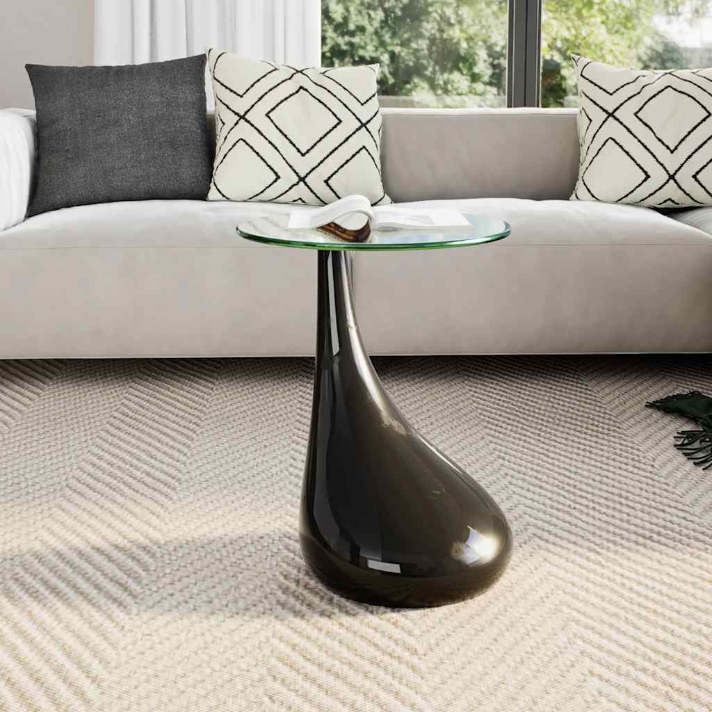 Vidaxl salontafel met rond glazen tafelblad hoogglans zwart