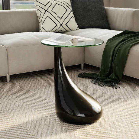 Vidaxl salontafel met rond glazen tafelblad hoogglans zwart