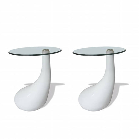 Vidaxl salontafel met rond glazen tafelblad hoogglans wit 2 st