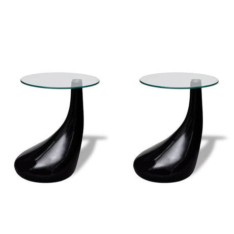 Vidaxl salontafel met rond glazen tafelblad hoogglans zwart 2 st