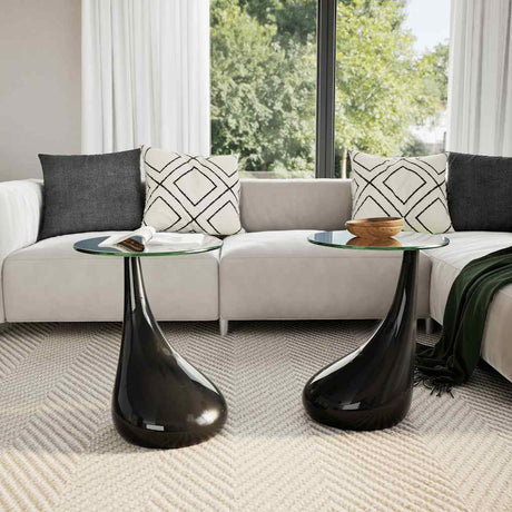 Vidaxl salontafel met rond glazen tafelblad hoogglans zwart 2 st