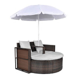 Vidaxl tuinbed met parasol poly rattan bruin