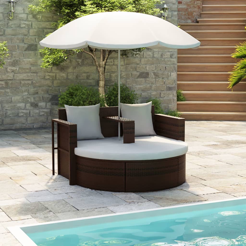 Vidaxl tuinbed met parasol poly rattan bruin