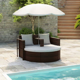 Vidaxl tuinbed met parasol poly rattan bruin
