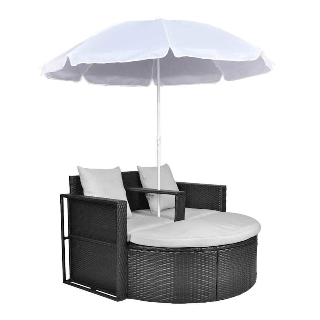 Vidaxl tuinbed met parasol poly rattan zwart