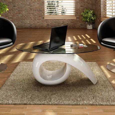 Vidaxl salontafel met ovaal glazen tafelblad hoogglans wit