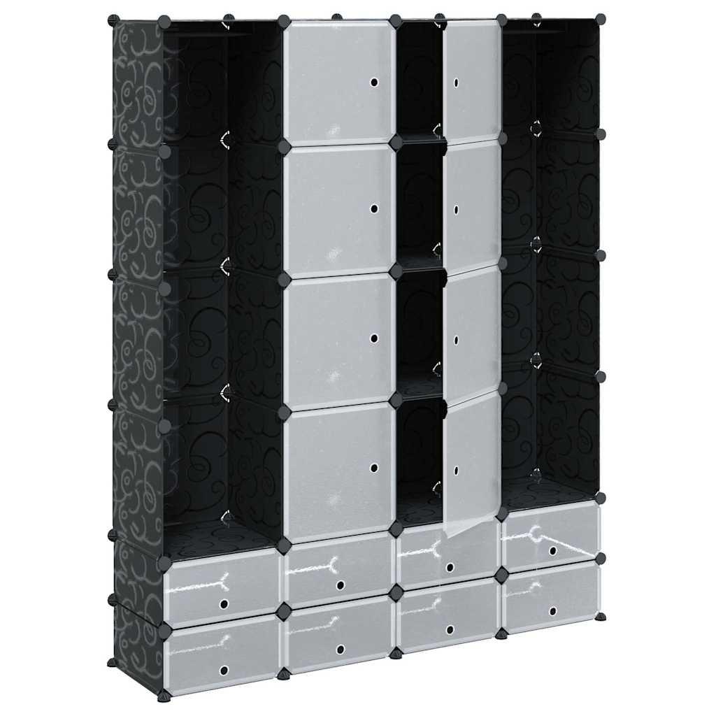 Vidaxl kast modulair met 18 vakken 37x146x180,5 cm zwart en wit