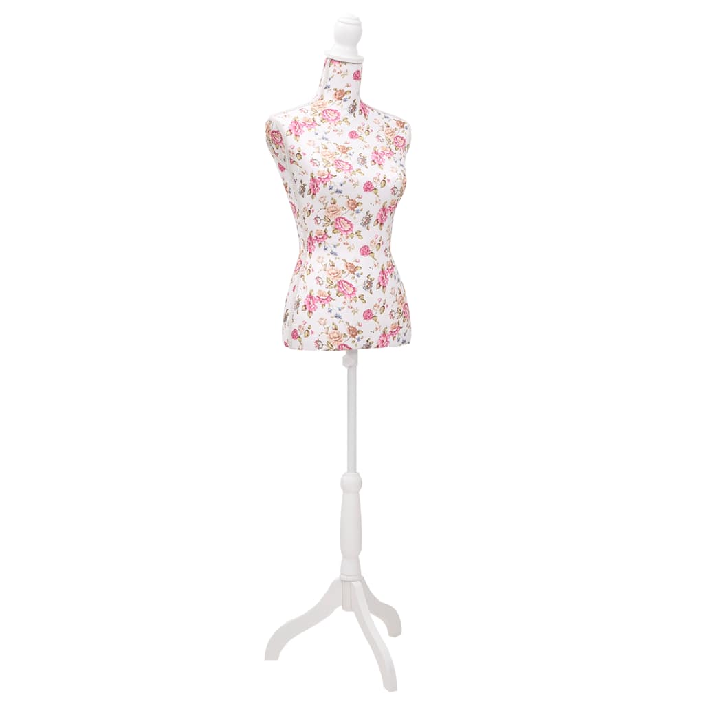 Vidaxl Estalage Doll Torso Frau Baumwoll weiß mit Rosendruck