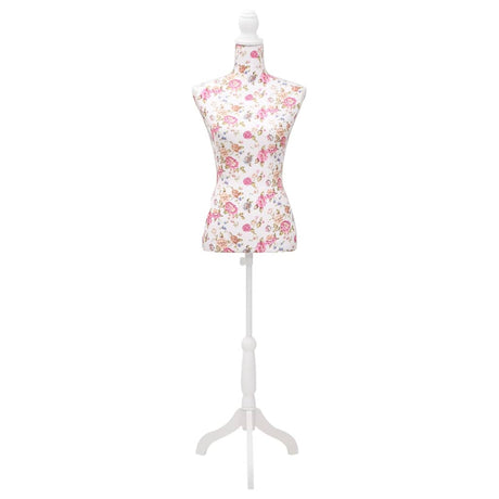 Vidaxl Estalage Doll Torso Frau Baumwoll weiß mit Rosendruck