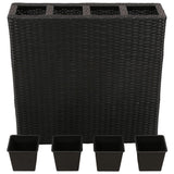 Vidaxl -Pflanzer mit 4 Töpfen Poly Rattan Schwarz angehoben