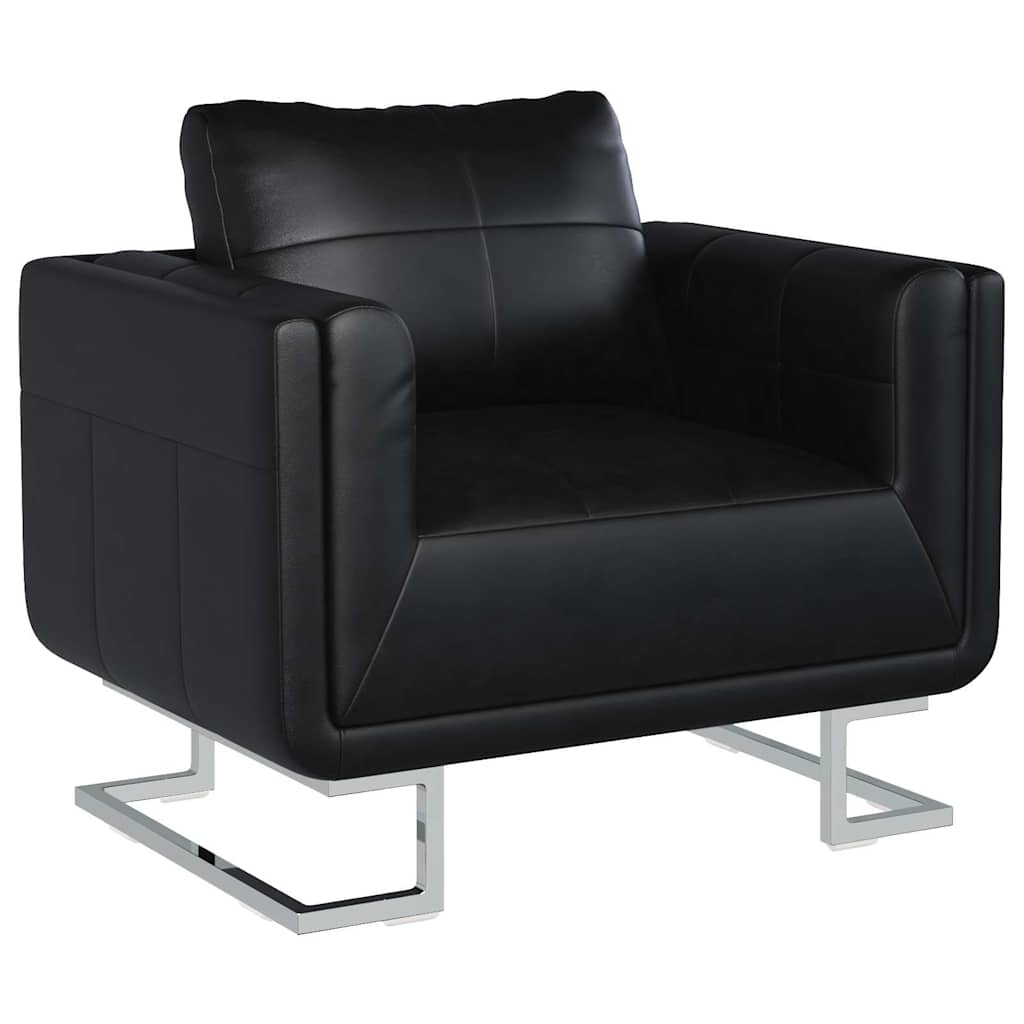 Vidaxl fauteuil met verchroomde poten kubus kunstleer zwart