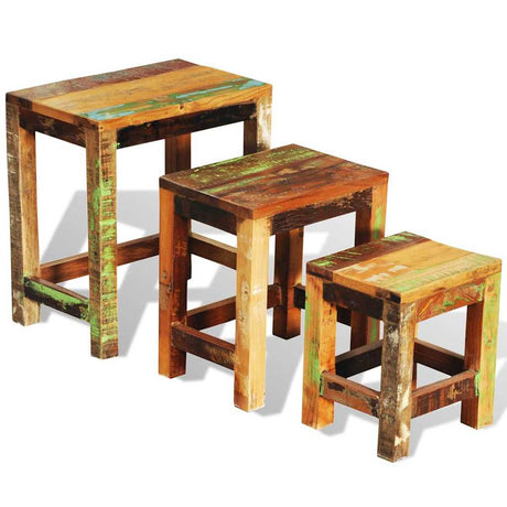 Vidaxl 3-delige bijzettafeltjesset vintage stijl gerecycled hout