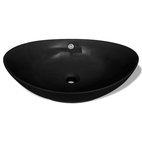 Vidaxl -Waschbecken mit Landung schwarzer ovaler Keramik 59 x 38,5 cm