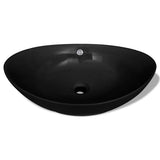 Vidaxl -Waschbecken mit Landung schwarzer ovaler Keramik 59 x 38,5 cm