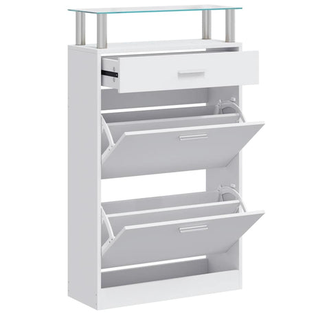 Vidaxl -Schuhschrank mit Schubladen und Glasregal weißes Holz