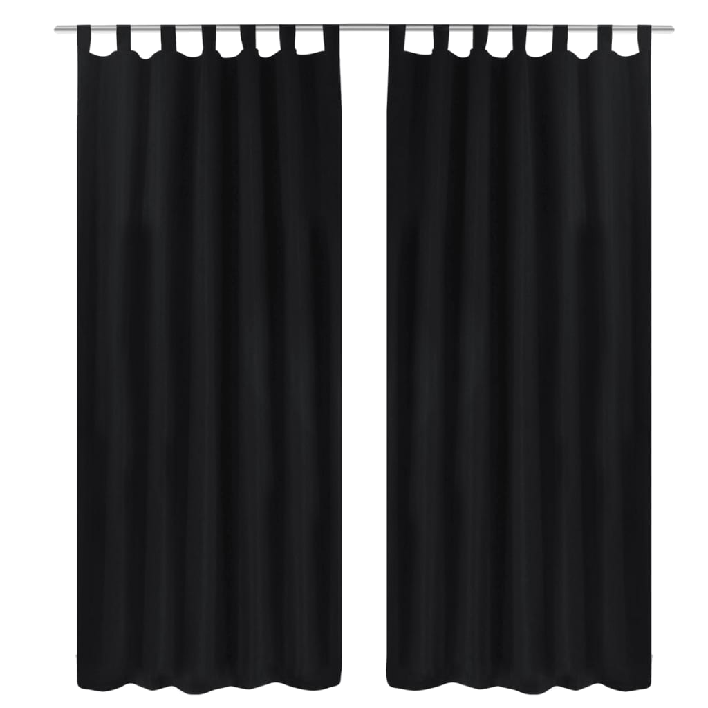 Vidaxl Micro-Satin-Vorhänge mit Ringen 140 x 245 cm 2 Stücke (schwarz)