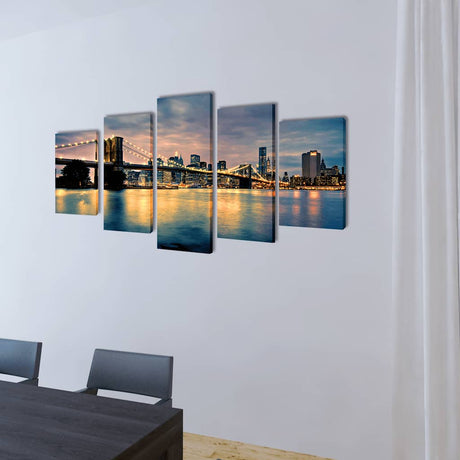 Vidaxl Canvas Walldruck Set Brooklyn Bridge River View 200 x 100 cm