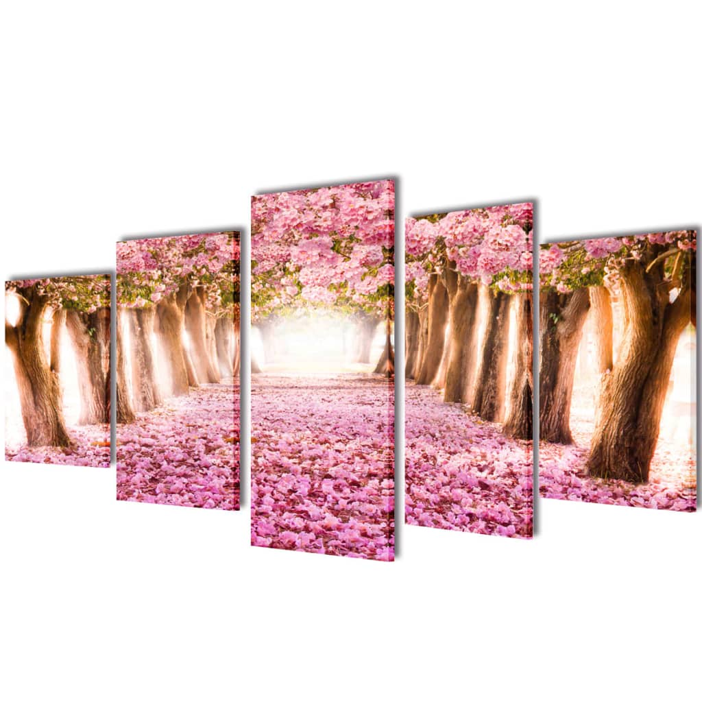 VidaXL Leinwand-Wanddruck-Druckset Kirschblüte 200 x 100 cm