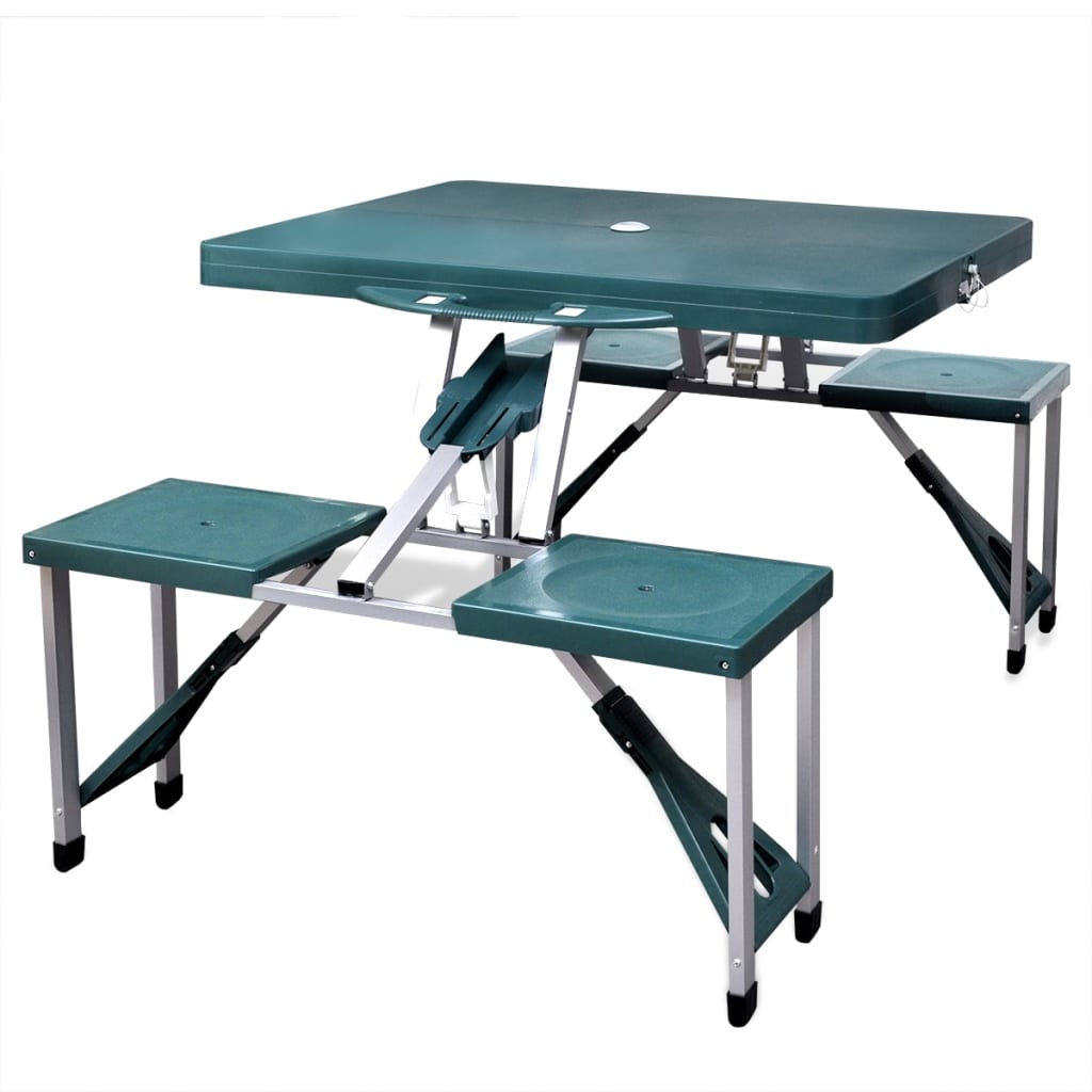 Vidaxl Camping -Tisch mit vier Stühlen extra leichte Aluminium zusammenklappbar (grün)