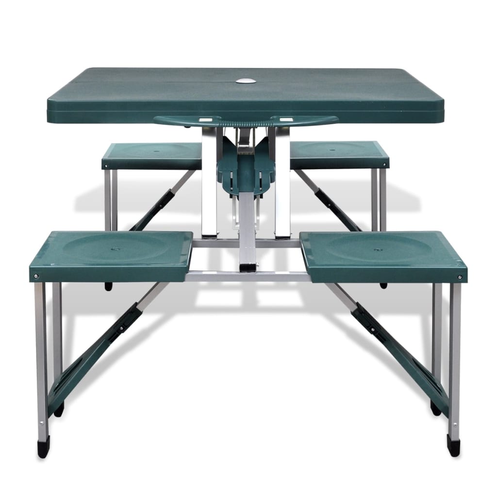 Vidaxl Camping -Tisch mit vier Stühlen extra leichte Aluminium zusammenklappbar (grün)