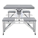 Vidaxl Camping -Tisch mit vier Sitzen faltbares Aluminiumgrau