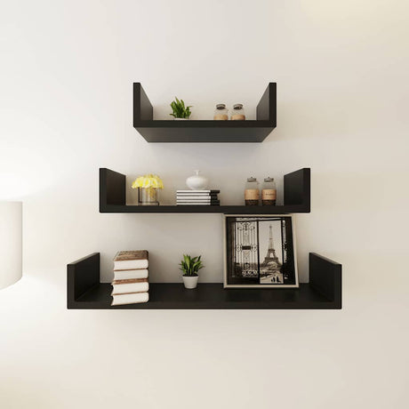 Vidaxl 3 st wandschappen u-vormig mdf zwart