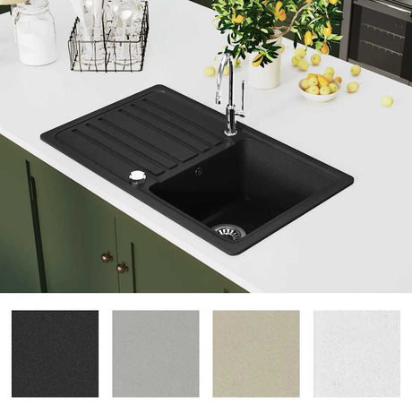 Vidaxl -Waschbecken Granit Einerkörper mit Abfluss reversibler Schwarz