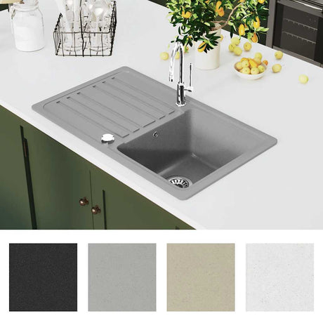 Vidaxl Sink Granit Einer Behälter mit Abfluss reversibler Grau