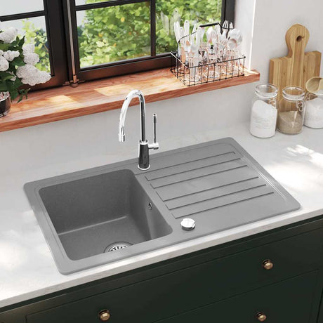 Vidaxl Sink Granit Einer Behälter mit Abfluss reversibler Grau