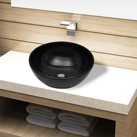 VidaXL Spüle, Keramik, rund, schwarz 325 mm