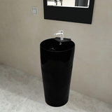 Vidaxl Stehende Waschbecken mit Landung und Taphole Black Round Ceramics