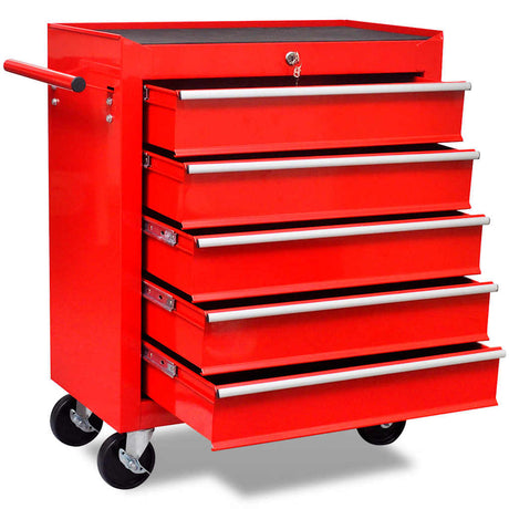 Vidaxl -Werkzeugtrolley 5 Schubladen rot