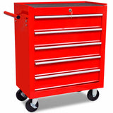 Vidaxl -Werkzeugtrolley 5 Schubladen rot
