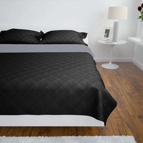 VIDAXL BEDSPREAD DOUBLE SEITE 220X240 CM Schwarz grau
